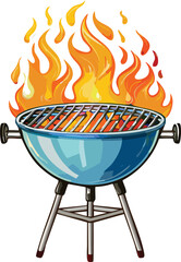 Smiling BBQ Grill with Playful Cartoon Flames Ready to Cook