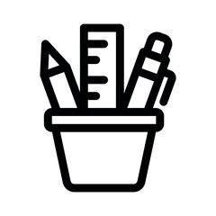 Cup with School Supplies. Simple vector symbol used for school, travel, or education themes. Clean linear design, editable stroke, isolated on white.