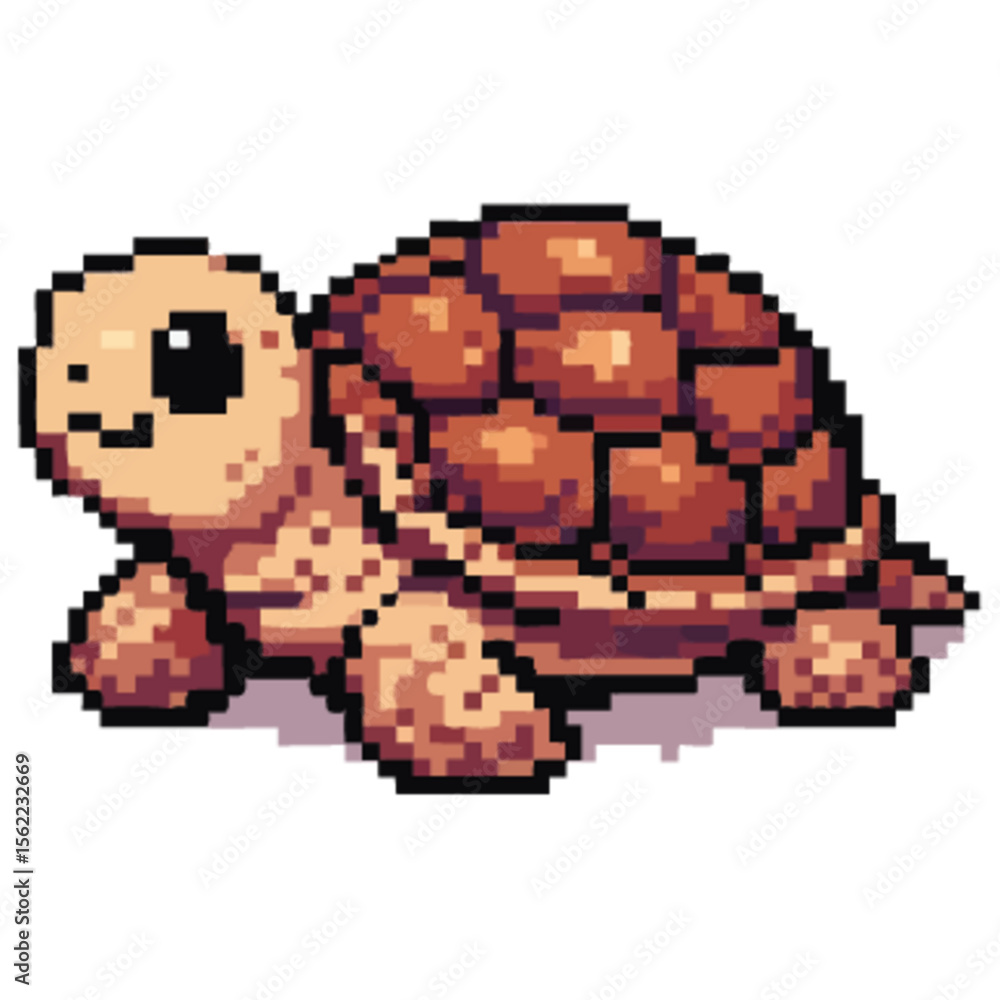 Fototapete a pixelated turtle with a brown shell and a smiling face, rendered in a retro 8-bit style.