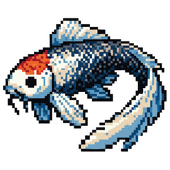 Obraz premium Pixelated illustration of a koi fish with detailed scales and fins, isolated on white.