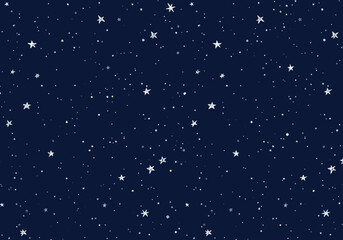 Dark blue background featuring numerous white stars and small dots