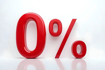 3D Text "0%" with Glossy Red Letters, Isolated on White Background