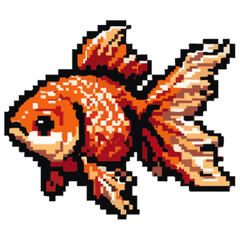 Pixel art illustration of a vibrant orange goldfish.