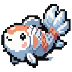 Obraz premium Adorable pixel art goldfish, pastel colors, swimming, cute expression.