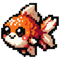 Pixelated illustration of an orange and white goldfish with a cute, cartoonish design.