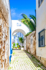 Narrow street of old town in Albufeira, Portugal