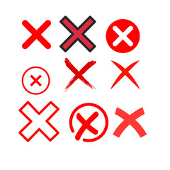 Obraz premium Red Cross Marks Collection - Error, Delete, Close Icons, Wrong X Symbols Set