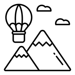 A unique design icon of mountains with sun showcasing hills weather