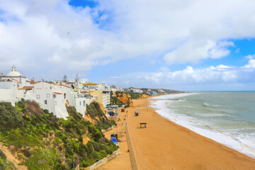 Panorama of Fisherman's Beach and old town in Albufeira, Portugal