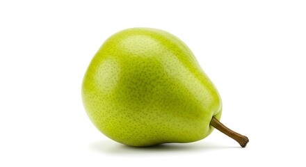 Single Green Pear on White Background