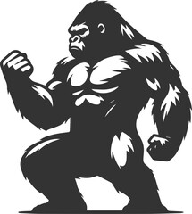 Wild big animal silhouette of a gorilla vector illustration