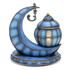 Ornate crescent moon lantern,  a decorative piece with a lamp.