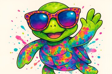 Groovy Tie-Dye Turtle Wearing Sunglasses A Vibrant Summer Illustration
