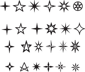 Diverse Star Shapes Collection - Black & White Vector Set