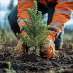 Person planting a young fir tree