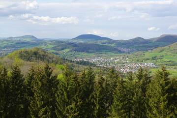 Panorama opening from Kuhalb mountain, Donzdorf village, Baden Wuerttemberg, Germany