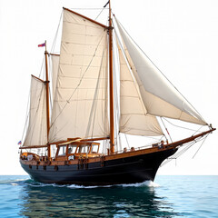 Sailing ship with white sails gliding on clear blue water, concept of Columbus Day  