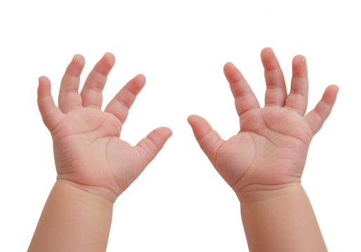 Tiny baby hands reaching out isolated on transparent background