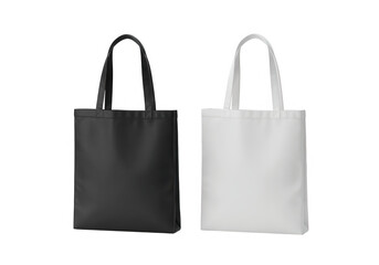 Two tote bags one black and one white isolated on transparent background