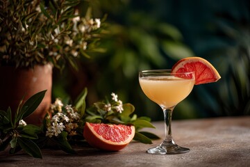 Grapefruit Cocktail in Glass with Slice of Citrus