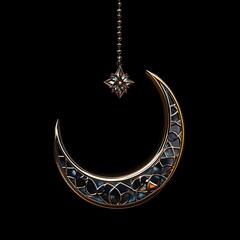 Ornate crescent moon pendant with star