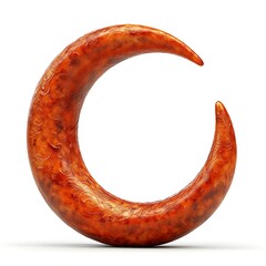 Ornate crescent moon, reddish-brown, detailed carving