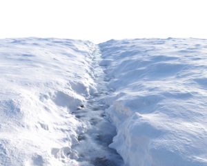 Water flowing between snowy banks