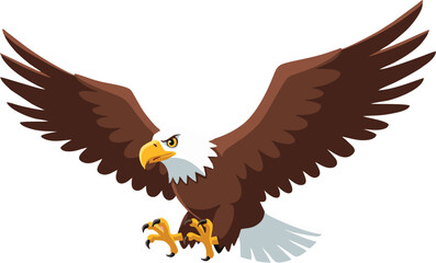 Cartoon Bald Eagle with Brown Wings and Sharp Yellow Talons in Flight