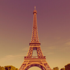 Eiffel Tower in Paris colored in golden and purple colors