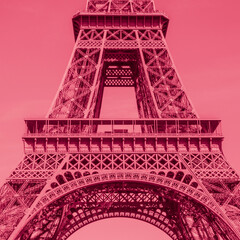 view on Eiffel Tower in Paris colored in pink color