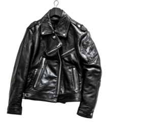 a black leather jacket on white background