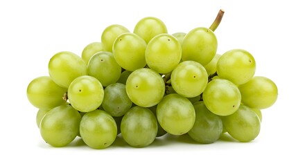 Fresh Green Grapes Cluster on White Background
