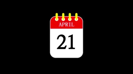 21 April Calendar animation with alpha channel on black background.4k video - Powered by Adobe