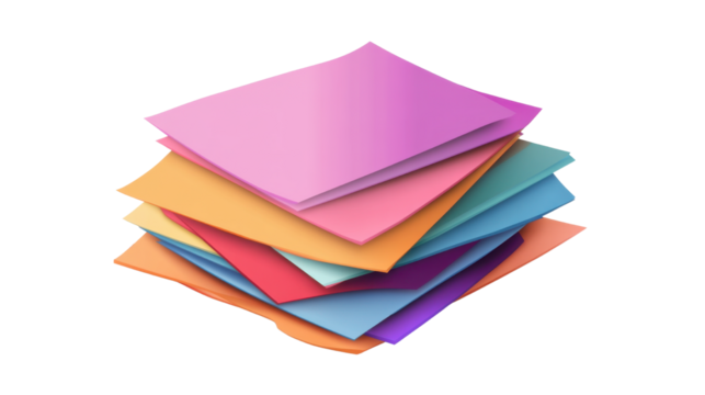  a stack of colourfull computer sheets on white background