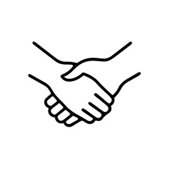 A clean and minimal black and white linear vector illustration of two hands in a handshake.