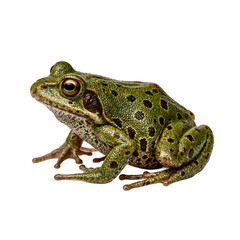 Obraz premium Close up of a moor frog on a white background showcasing its intricate spotted skin and webbed feet highlighting the beauty of this northern wetlands amphibian