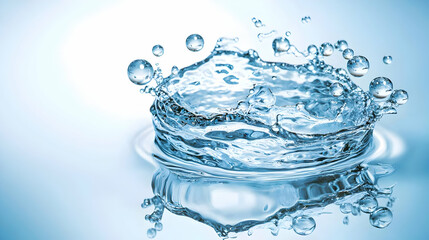 Water splash,  a crown-like ripple of water,  reflecting light,  creating a delicate, transparent effect