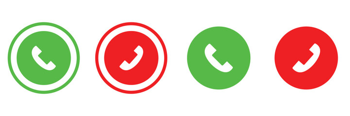 Phone Call Answer and Decline Icons Set – Green and Red Button UI for Incoming Calls 