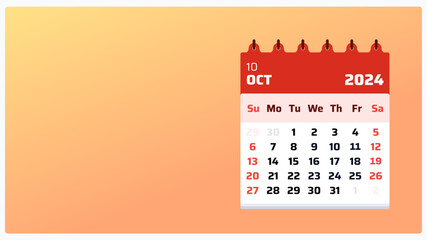 Visual calendar template October 2024. Orange calendar landscape. October 2024 calendar. 2024 Weekend starts sunday. Media layout for post or flyer. Vector style illustration