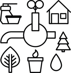 Water conservation flat icons line art illustration