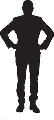Vector;silhouette of a front view of man standing and arms akimbo