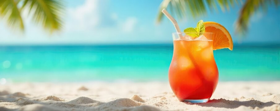 Tropical Beach Cocktail Sun-Drenched Relaxation on a Turquoise Ocean, Perfect for Summer Vacation and Tropical Getaway Themes
