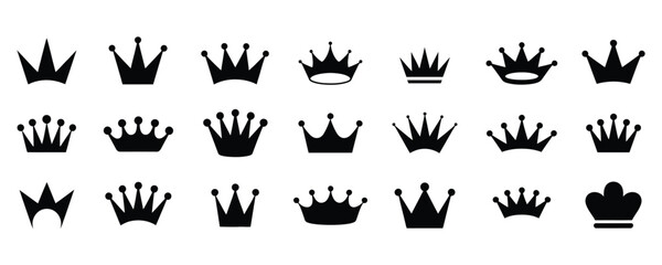 Collection of royal crown icon vector isolated on white background
