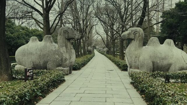 Animal statue on Spirit Way in Ming Xiaoling in Nanjing, Jiangsu, China