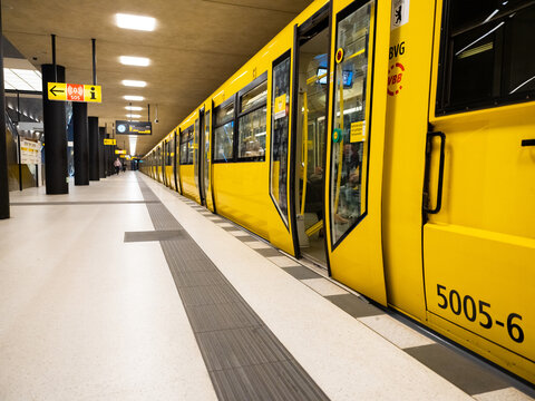 Underground train UBahn at train station in Berlin, Germany