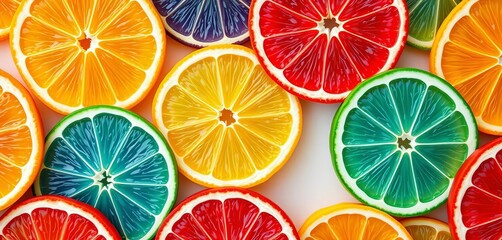 Vibrant citrus slices, juicy segments arranged in a colorful pattern ,  texture,  macro