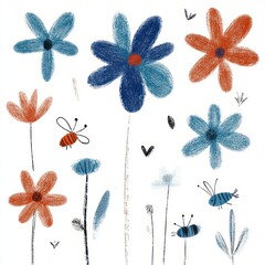 Cute Pollination Doodle Pattern with Flowers, Bees, and Butterflies