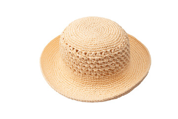 Straw summer hat with isolated on white background.