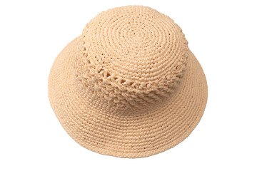 Straw summer hat with isolated on white background.