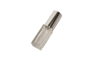 Perfume automiser, perfume transparent glass bottle isolated on white background.